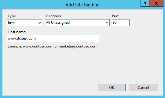 Add Site binding gui