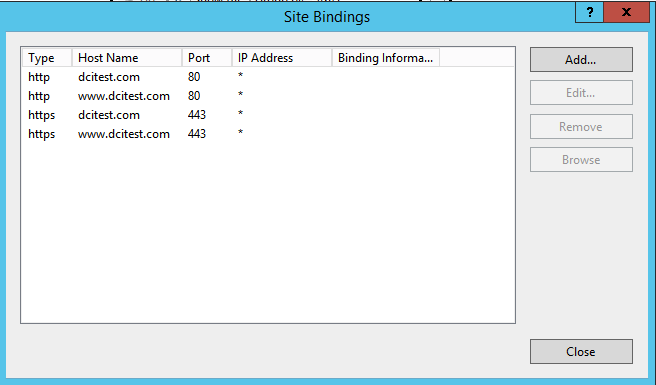 Site bindings gui